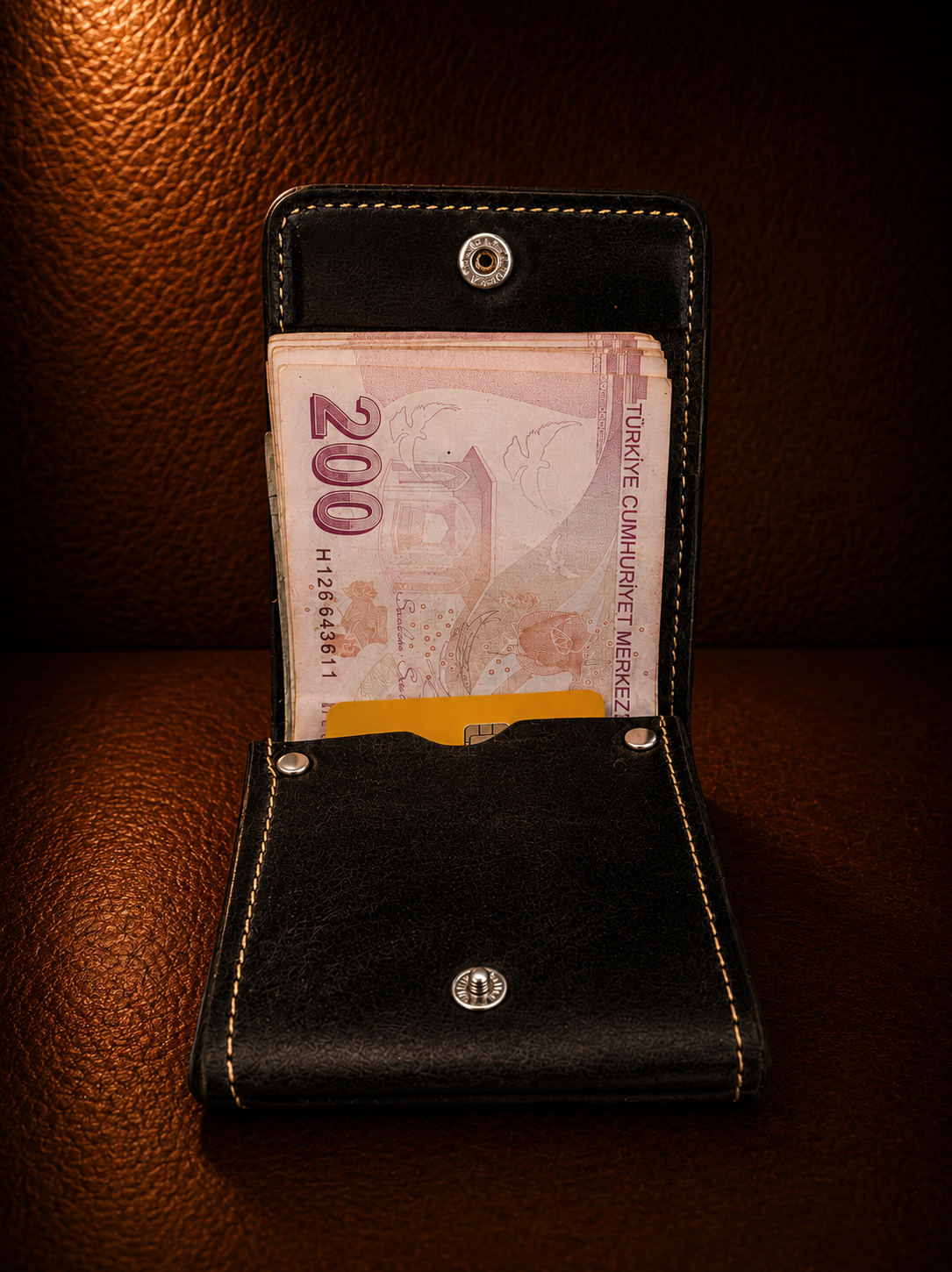 Derion Hakiki Deri Kirli Siyah Cüzdan – Premium El Yapımı - Görsel 2