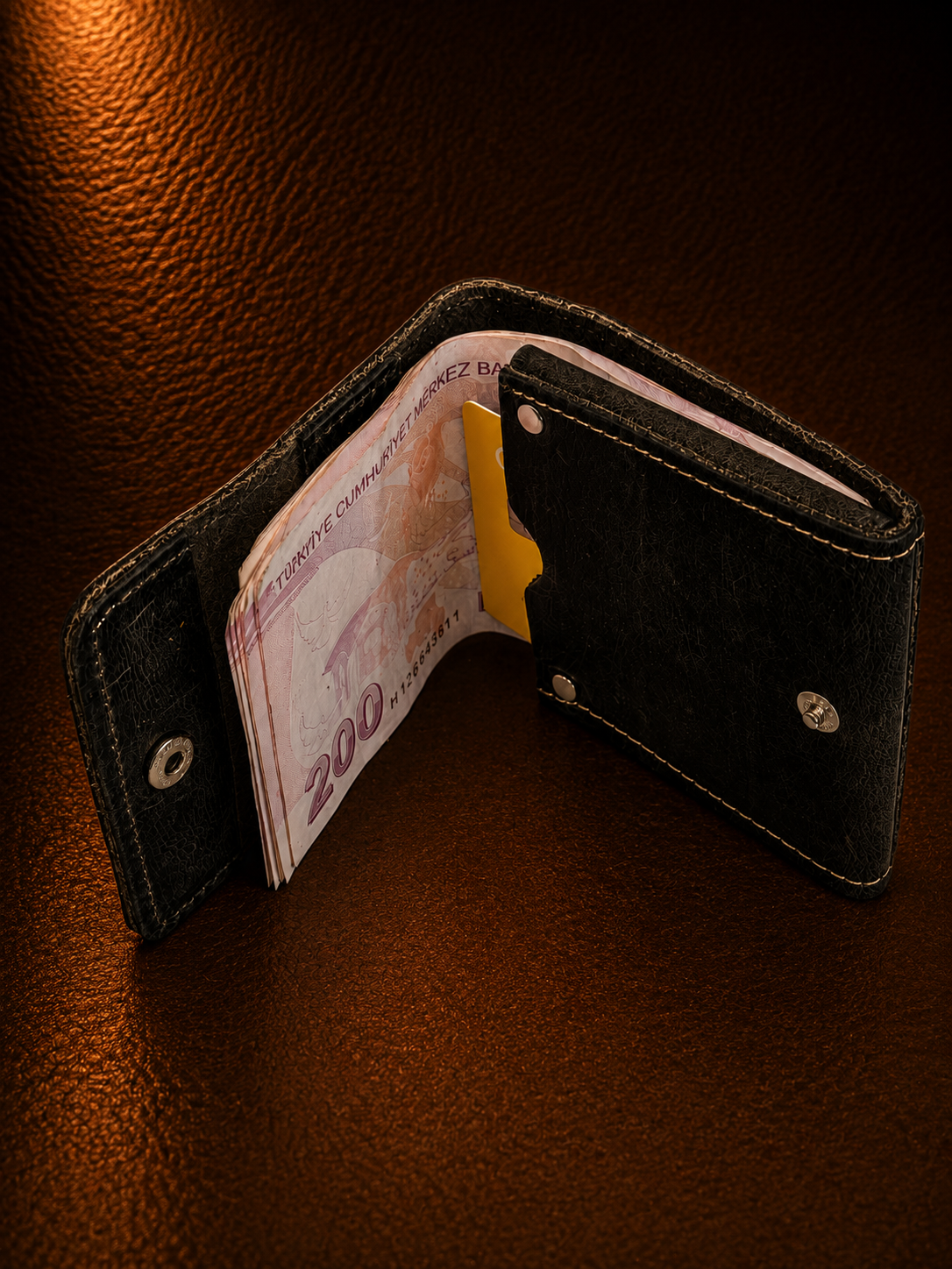 Derion Hakiki Deri Kirli Siyah Cüzdan – Premium El Yapımı - Görsel 3